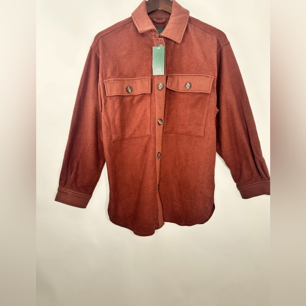 Wild Fable Rust Orange Fleece Shacket Button Front Shirt Jacket Women Small